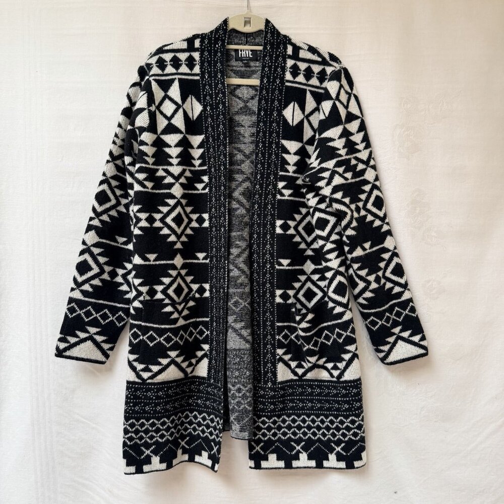 Frye Women's Aztec Geometric Pattern Long Cardigan Sweater Womens Large Cozy